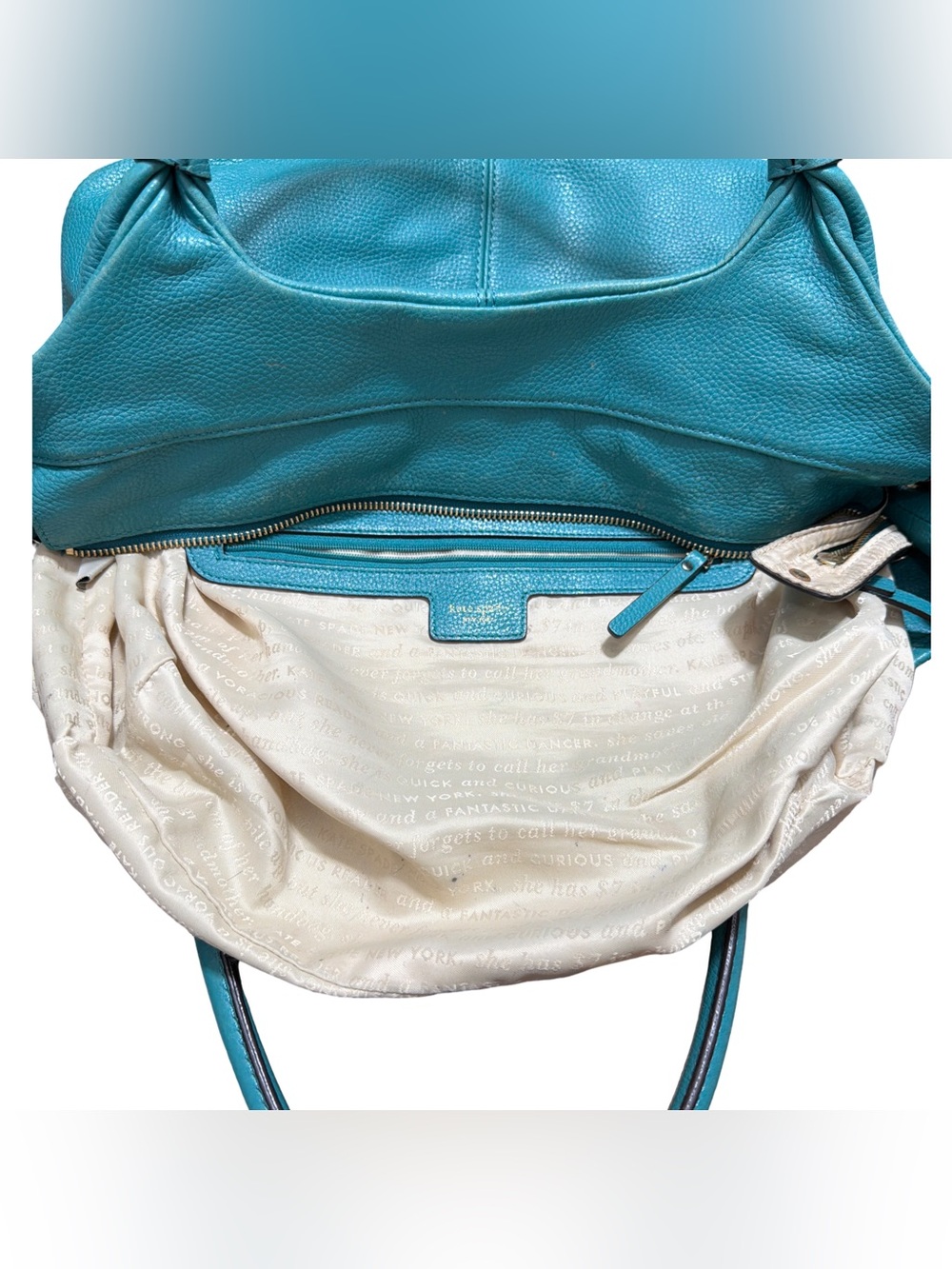 Kate Spade โข Stevie Leather Hobo Shoulder Bag Turquoise Blue Tassels - Picture 13 of 15
